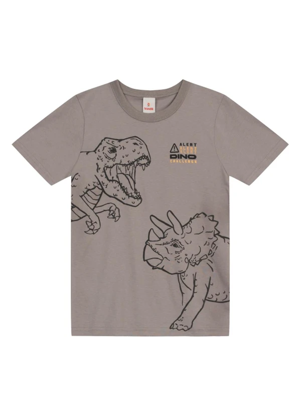 Brandili - Camiseta Menino de Dinossauro em Puff Cinza