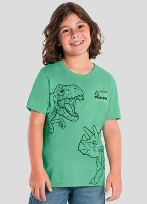 Brandili - Camiseta Menino de Dinossauro em Puff Verde - BRANDILI