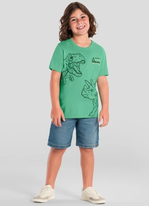 Brandili - Camiseta Menino de Dinossauro em Puff Verde - BRANDILI
