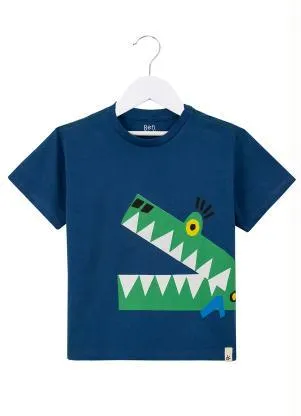Bento - Camiseta Menino de Malha Silk Jacaré Azul - BENTO