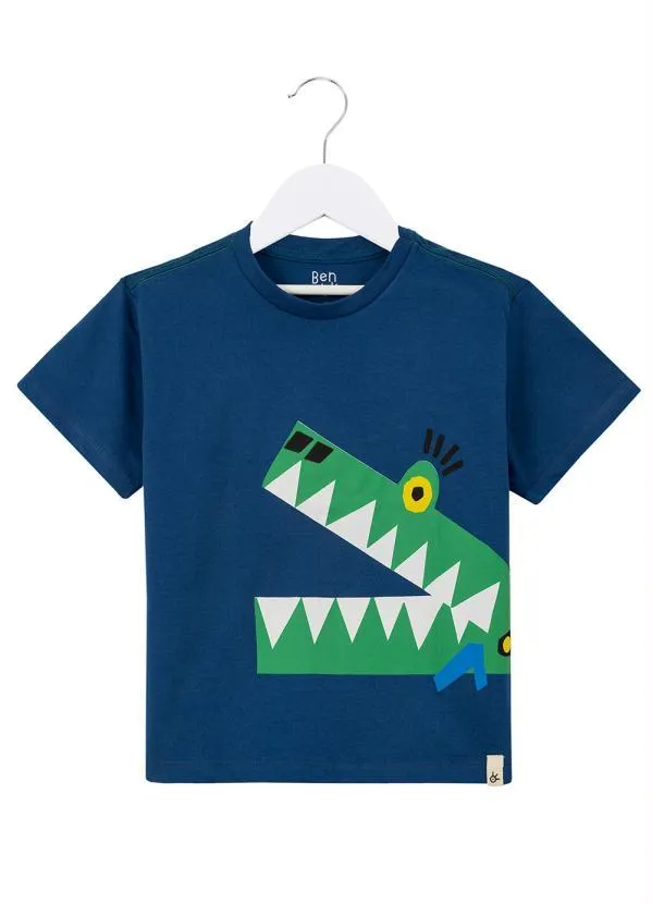 Bento - Camiseta Menino de Malha Silk Jacaré Azul