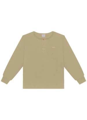 Alakazoo - Camiseta Menino de Mangas Longas com Botões Bege - ALAKAZOO
