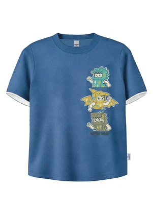 Malwee Kids - Camiseta Menino Dino em Botonê Azul Pastel - MALWEE KIDS