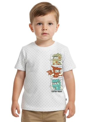 Malwee Kids - Camiseta Menino Dino em Botonê Branco - MALWEE KIDS