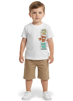 Malwee Kids - Camiseta Menino Dino em Botonê Branco - MALWEE KIDS