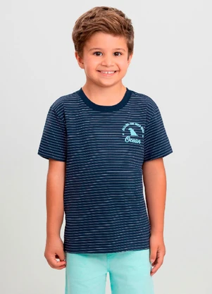 Camiseta Menino em Cotton Listrado Quimby Azul - QUIMBY