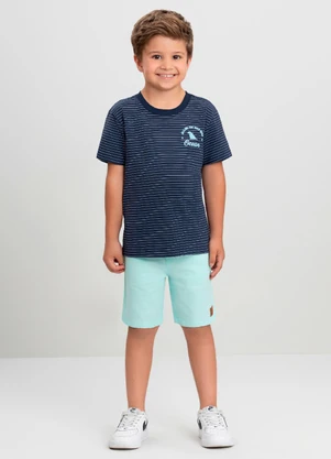 Camiseta Menino em Cotton Listrado Quimby Azul - QUIMBY