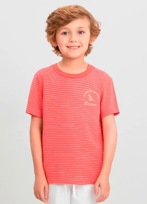 Camiseta Menino em Cotton Listrado Quimby Rosa - QUIMBY