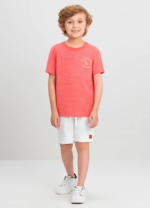 Camiseta Menino em Cotton Listrado Quimby Rosa - QUIMBY