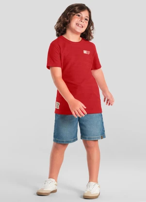 Brandili - Camiseta Menino em Malha Texturizada Vermelho - BRANDILI