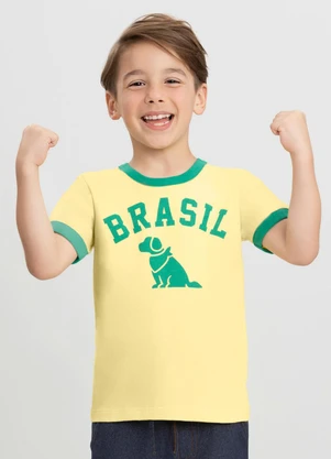Quimby - Camiseta Menino em Meia Malha Brasil Amarelo - QUIMBY