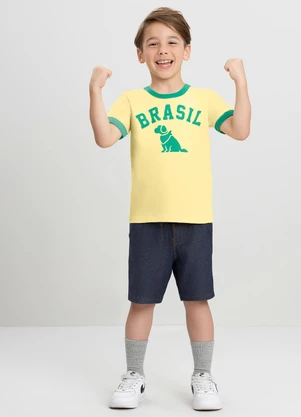 Quimby - Camiseta Menino em Meia Malha Brasil Amarelo - QUIMBY