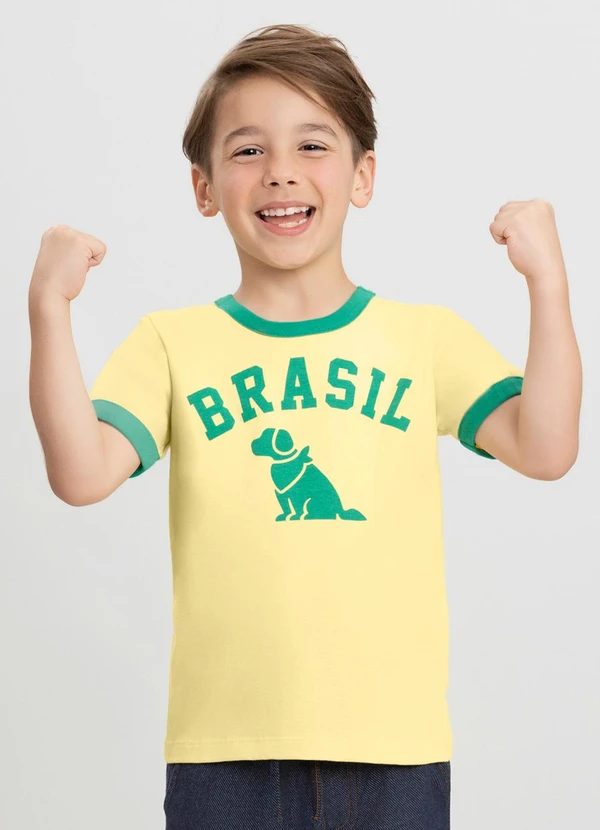 Quimby - Camiseta Menino em Meia Malha Brasil Amarelo
