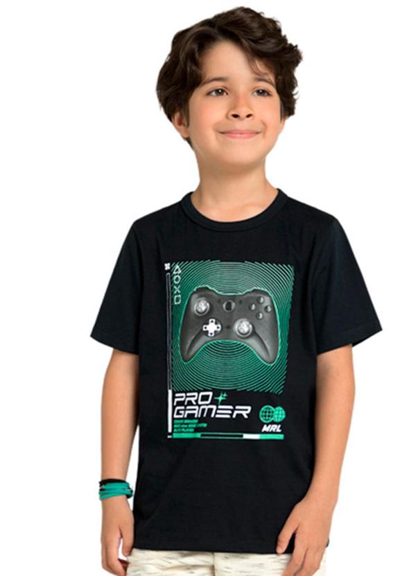 Marlan - Camiseta Menino em Meia Malha Penteada Preto