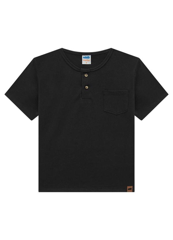 Marlan - Camiseta Menino em Meia Malha Penteada Preto