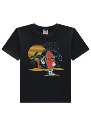 Marlan - Camiseta Menino em Meia Malha Preto - MARLAN