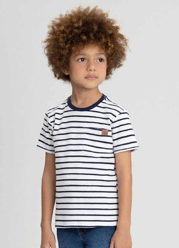 Up Baby - Camiseta Menino em Suedine Listrado Up Baby Branco
