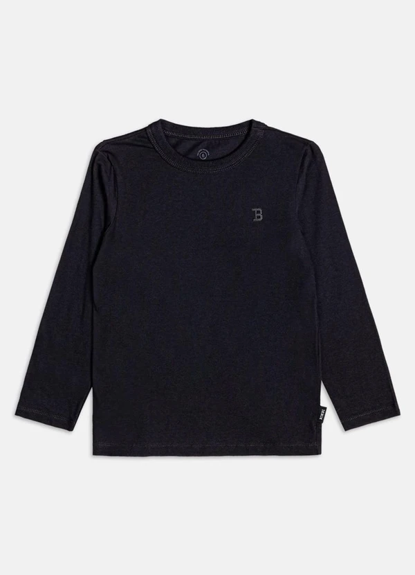 Bimbi - Camiseta Menino Manga Longa Preta Básica Preto