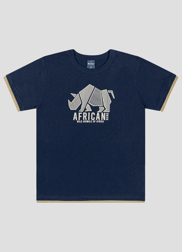 Reirex - Camiseta Menino Meia Malha Estampada Azul