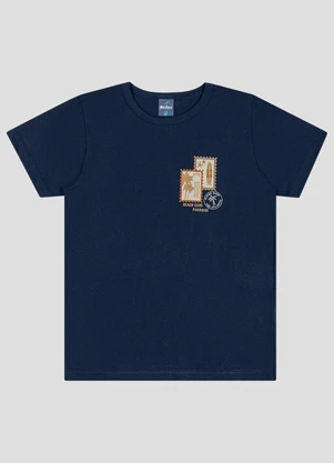 Reirex - Camiseta Menino Meia Malha Estampada Azul - REIREX