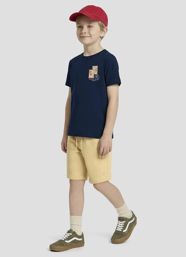 Reirex - Camiseta Menino Meia Malha Estampada Azul