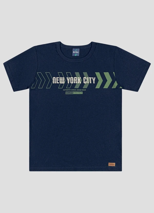 Reirex - Camiseta Menino Meia Malha Estampada Azul