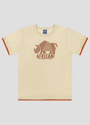 Reirex - Camiseta Menino Meia Malha Estampada Bege - REIREX