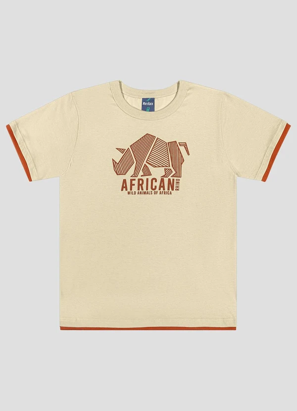 Reirex - Camiseta Menino Meia Malha Estampada Bege