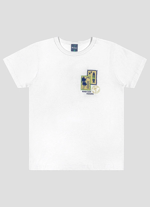 Reirex - Camiseta Menino Meia Malha Estampada Branco