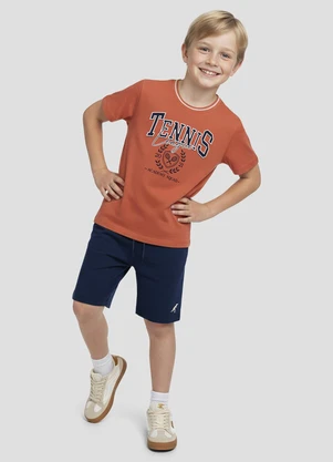 Reirex - Camiseta Menino Meia Malha Estampada Laranja - REIREX