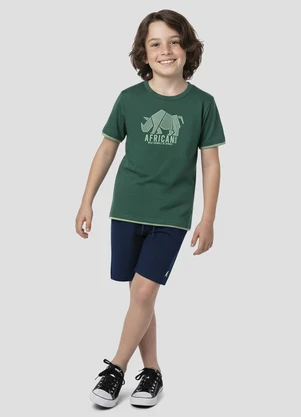 Reirex - Camiseta Menino Meia Malha Estampada Verde - REIREX