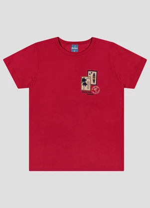 Reirex - Camiseta Menino Meia Malha Estampada Vermelho - REIREX