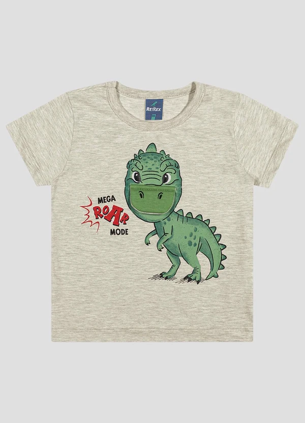Reirex - Camiseta Menino Meia Malha Interativa Cinza