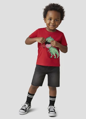 Reirex - Camiseta Menino Meia Malha Interativa Vermelho - REIREX