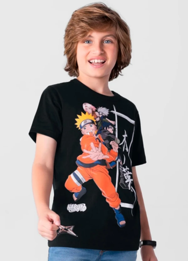 Brandili - Camiseta Naruto Infantil Unissex Preto