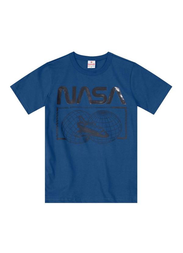 Brandili - Camiseta Nasa Infantil Unissex em Malha Azul