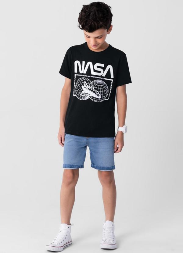 Brandili - Camiseta Nasa Infantil Unissex em Malha Preto