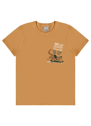 Malwee Kids - Camiseta Onça Skatista em Malha Amarelo Mostarda - MALWEE KIDS
