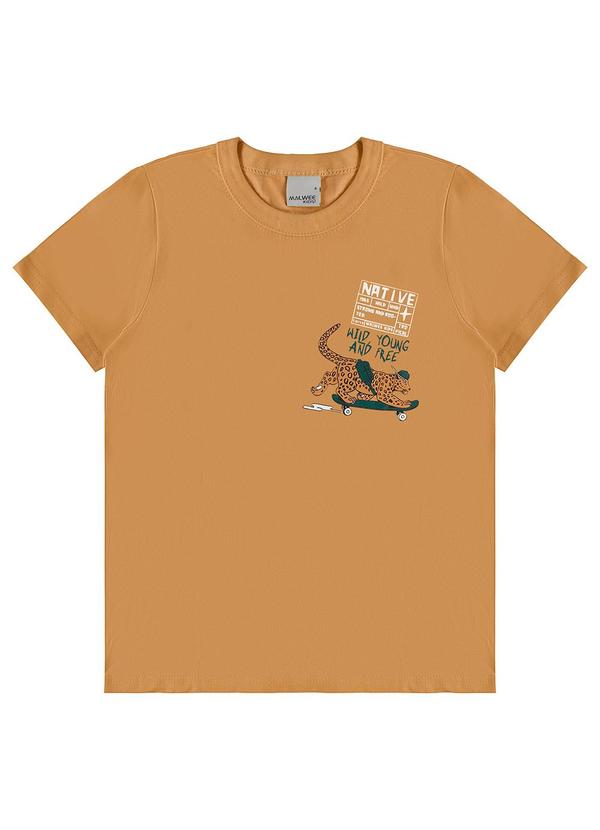 Malwee Kids - Camiseta Onça Skatista em Malha Amarelo Mostarda