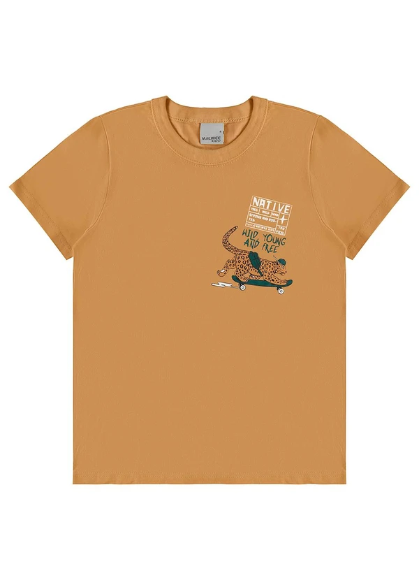 Malwee Kids - Camiseta Onça Skatista em Malha Amarelo Mostarda 1
