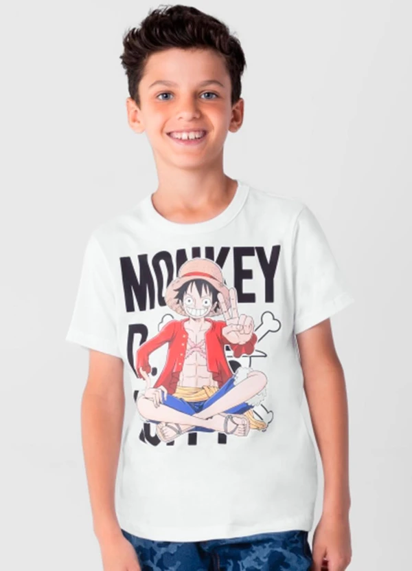 Brandili - Camiseta One Piece Infantil Unissex Branco