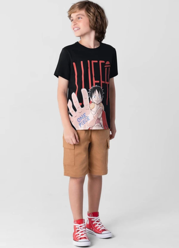 Brandili - Camiseta One Piece Infantil Unissex  Preto 2