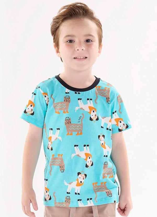 Up Baby - Camiseta para Menino em Meia Malha Azul