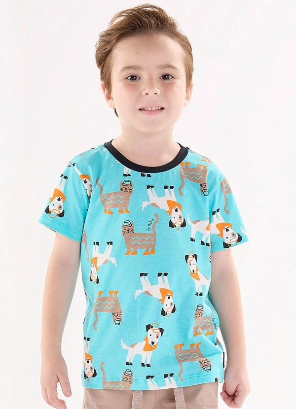 Up Baby - Camiseta para Menino em Meia Malha Azul 1