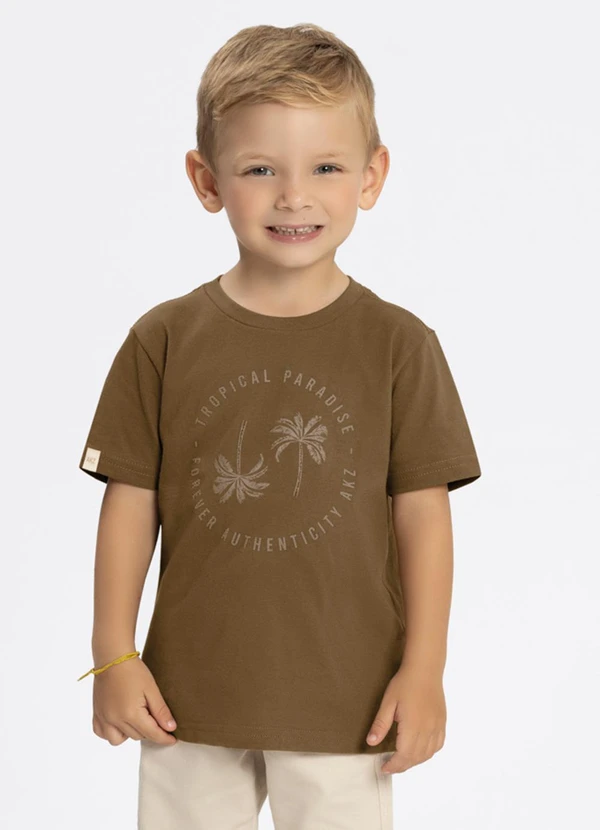 Alakazoo - Camiseta Penteada com Estampa Marrom