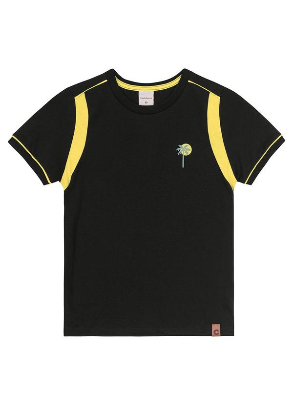 Carinhoso - Camiseta Preta Palmeira em Puff Menino