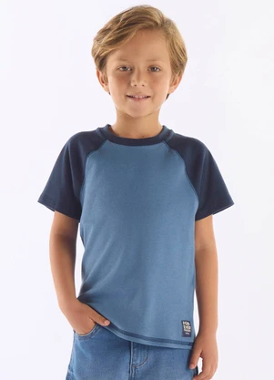 Up Baby - Camiseta Raglan em Suedine Infantil Azul - UP BABY