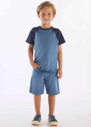 Up Baby - Camiseta Raglan em Suedine Infantil Azul - UP BABY