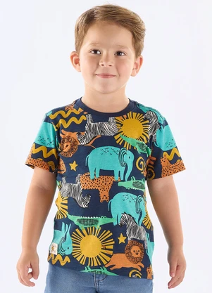 Up Baby - Camiseta Safári Infantil em Algodão Azul - UP BABY