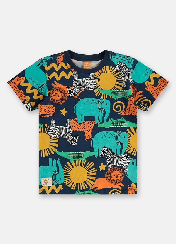 Up Baby - Camiseta Safári Infantil em Algodão Azul 3